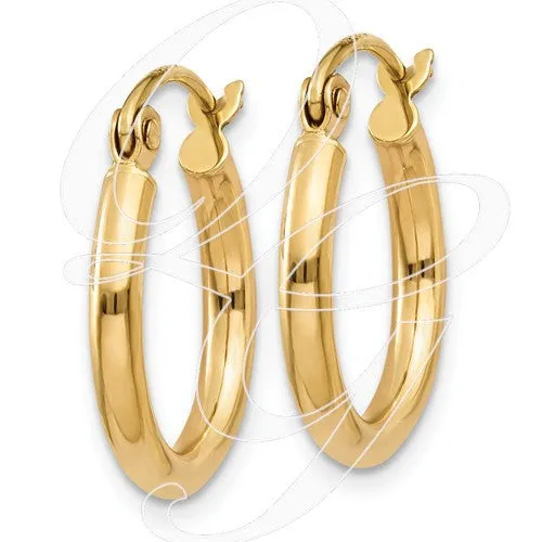 10k Polished 2mm Round Hoop Earrings