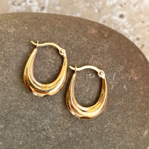 10KT Yellow Gold Polished Mini Hollow Oval Hoop Earrings