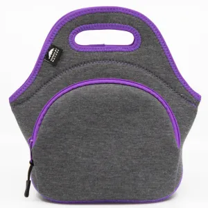 12" Cotton Lunch Bag Grey/Purple
