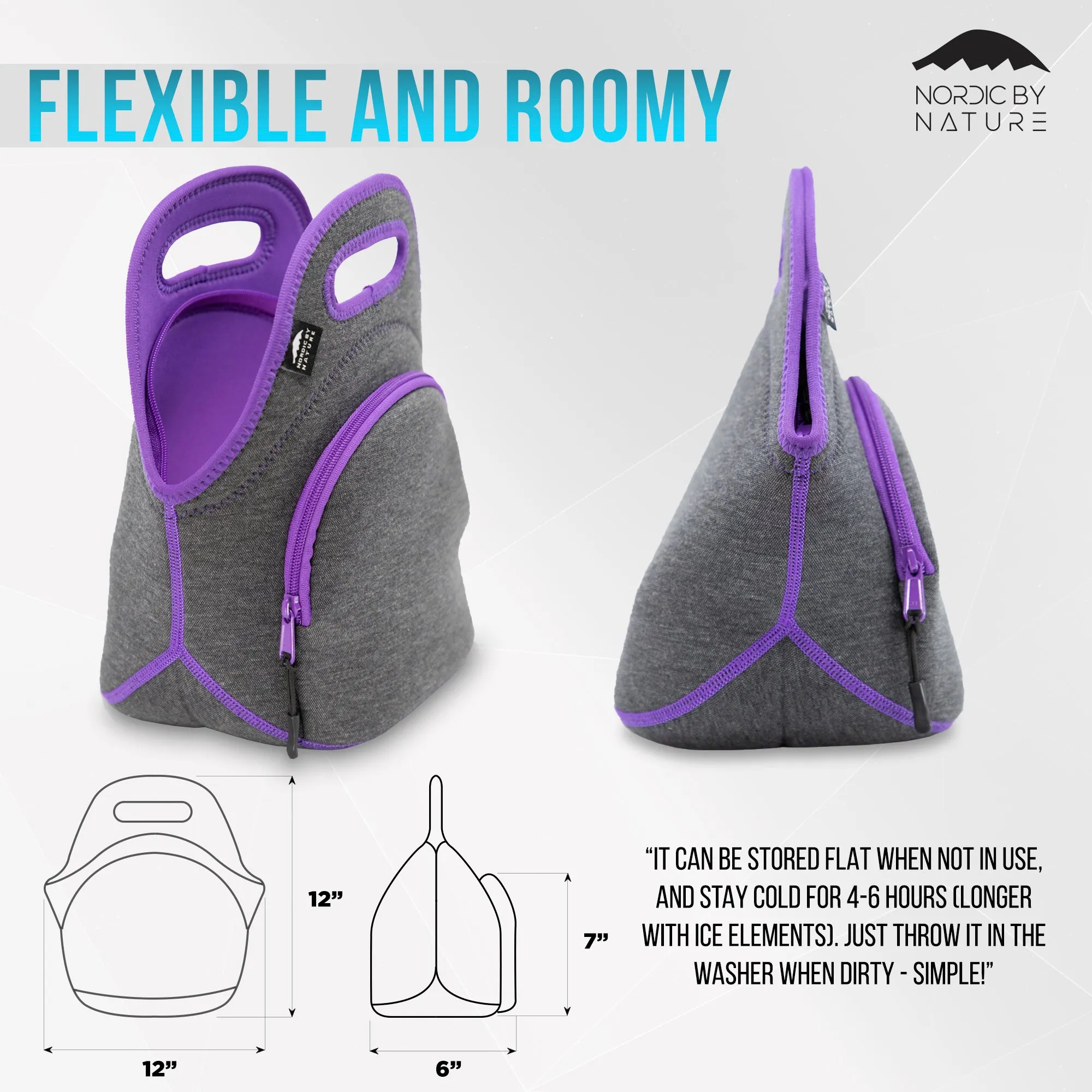 12" Cotton Lunch Bag Grey/Purple