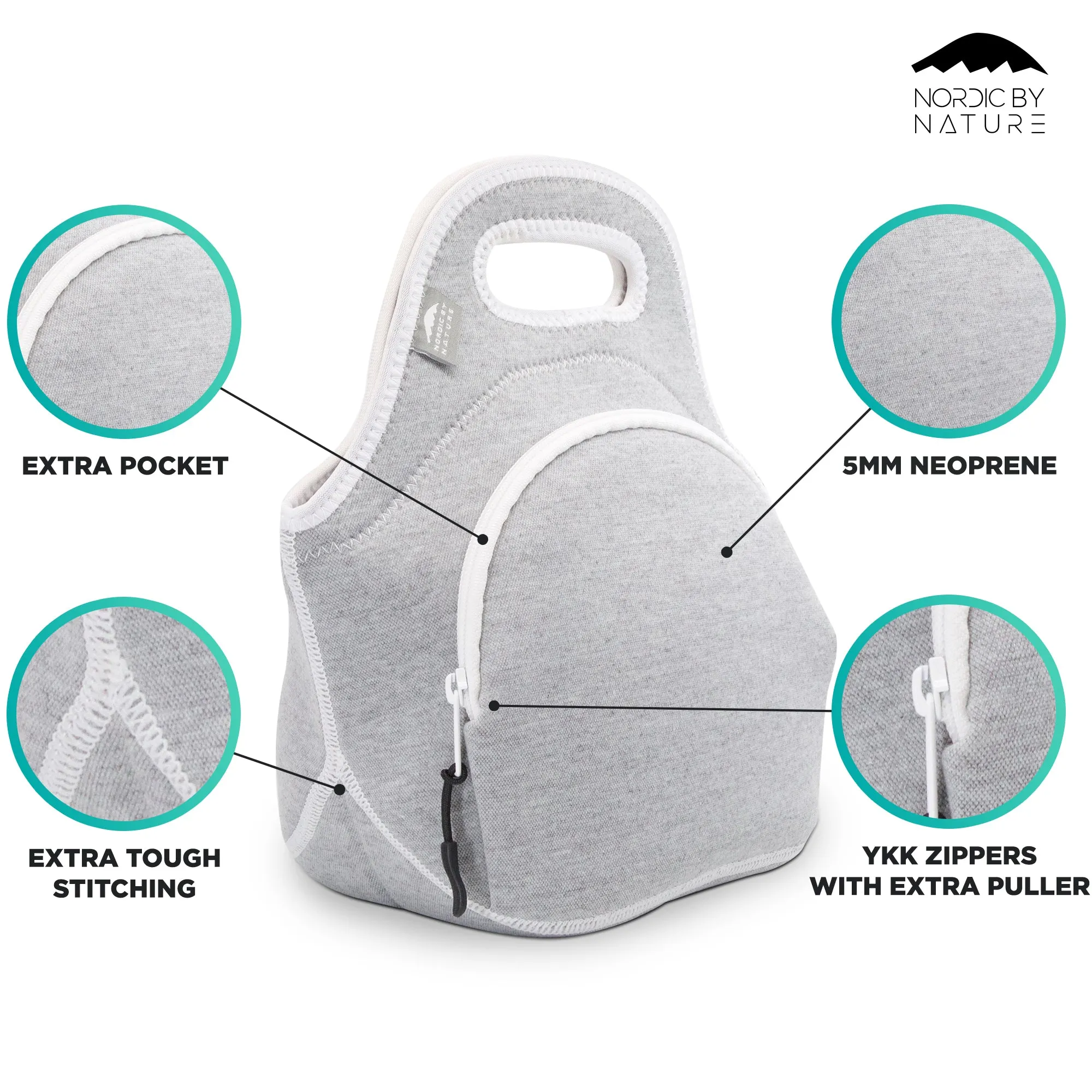 12" Cotton Lunch Bag White/Grey