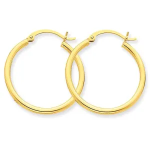 14 Karat Yellow Gold 2mm 1 inch Hoop Earrings