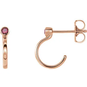 14K Rose 2 mm Round Chatham® Created Ruby Bezel-Set J-Hoop Earrings