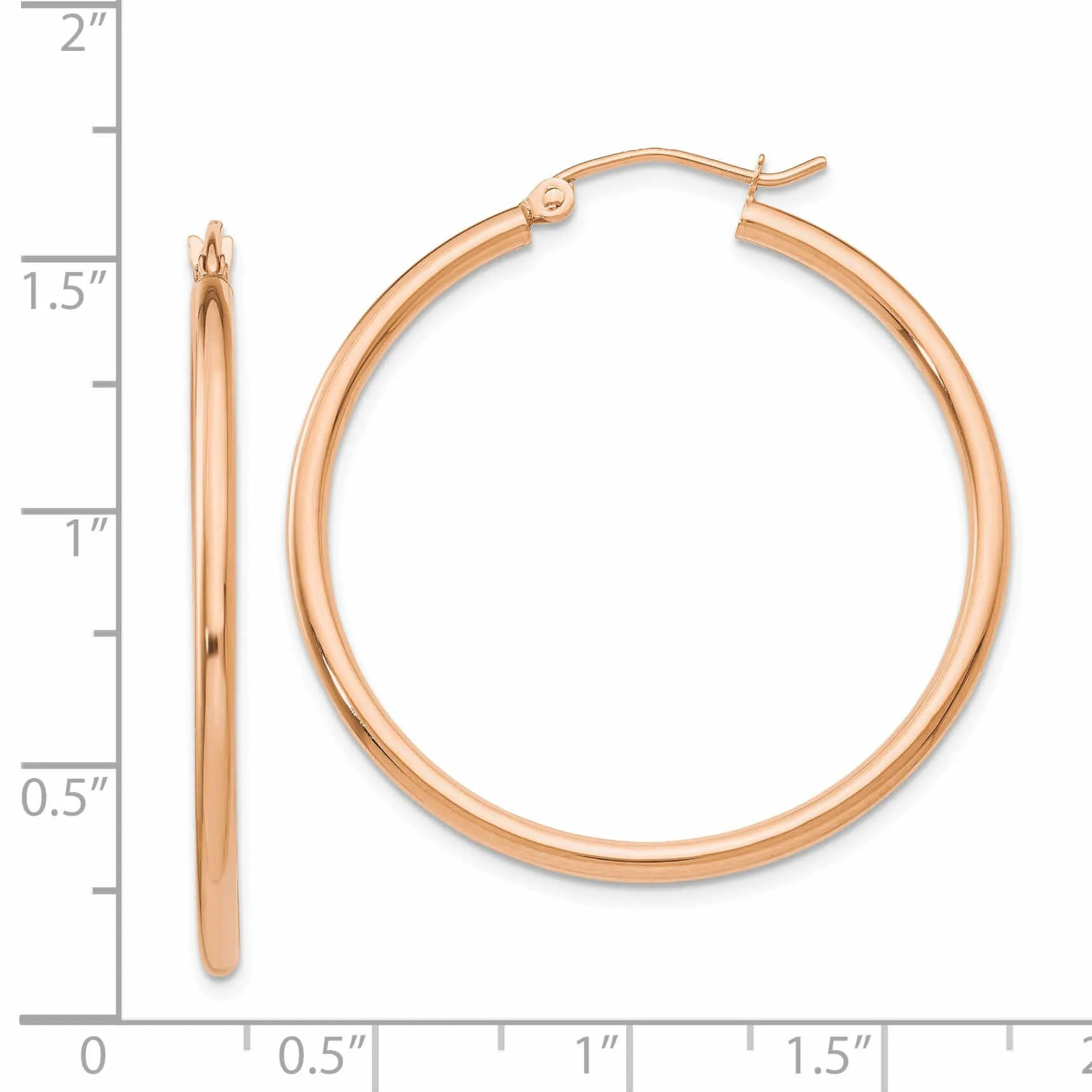 14k Rose Gold 2MM Polished Hoop Earrings