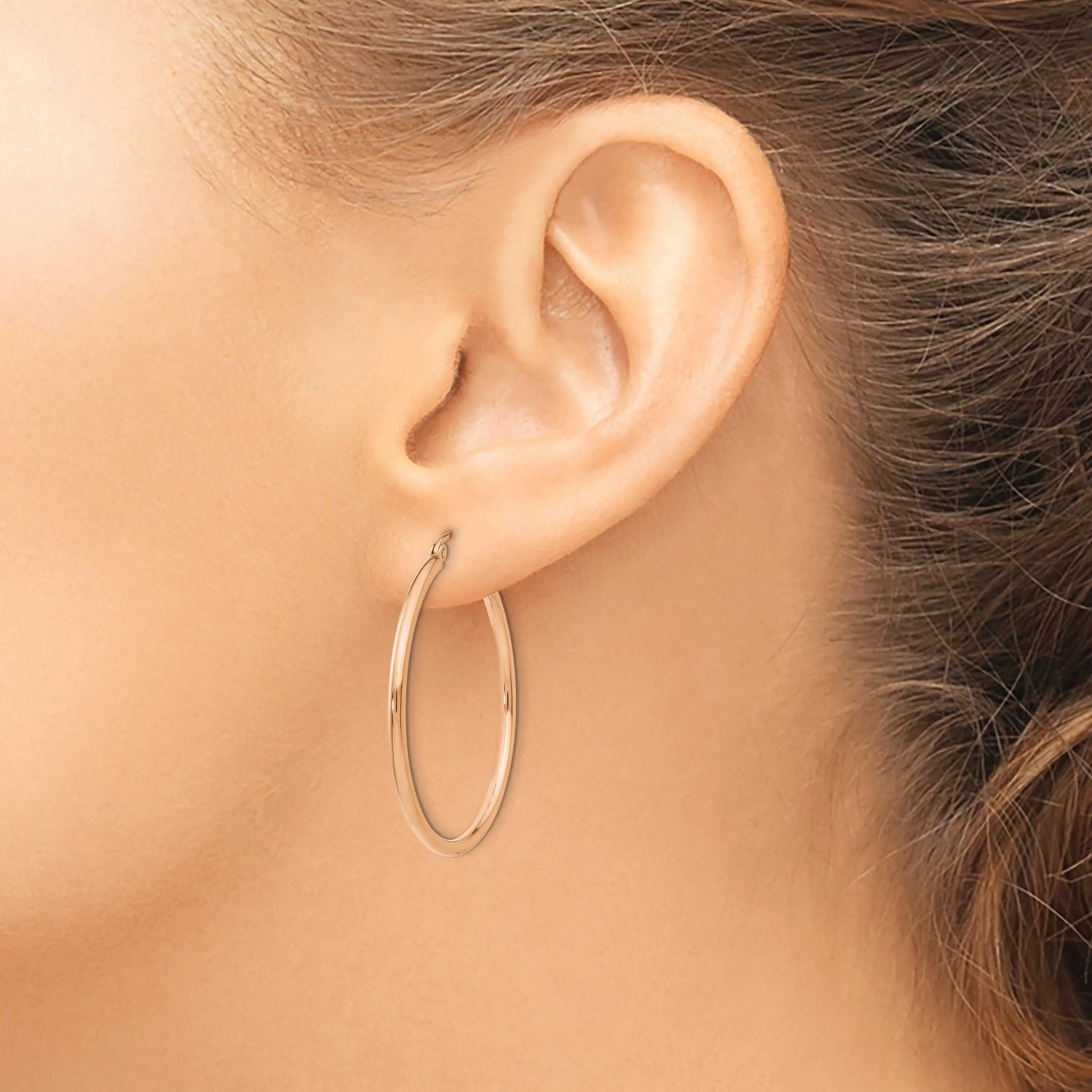 14k Rose Gold 2MM Polished Hoop Earrings