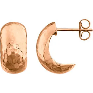 14K Rose Hammered Hoop Earrings