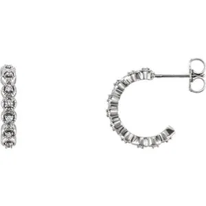 14K White 1/6 CTW Diamond J-Hoop Earring