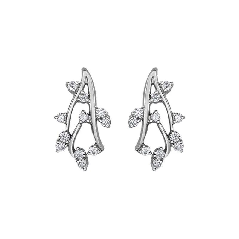 14K White Gold 0.50 Carat Diamond Leaf Cluster Earrings