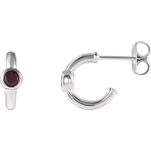 14K White Mozambique Garnet J-Hoop Earrings