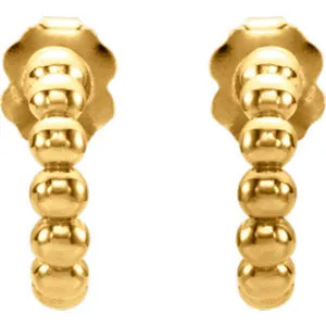 14K Yellow 12x2.5 mm Beaded Hoop Earrings