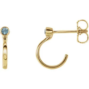 14K Yellow 2 mm Round Blue Zircon Bezel-Set J-Hoop Earrings