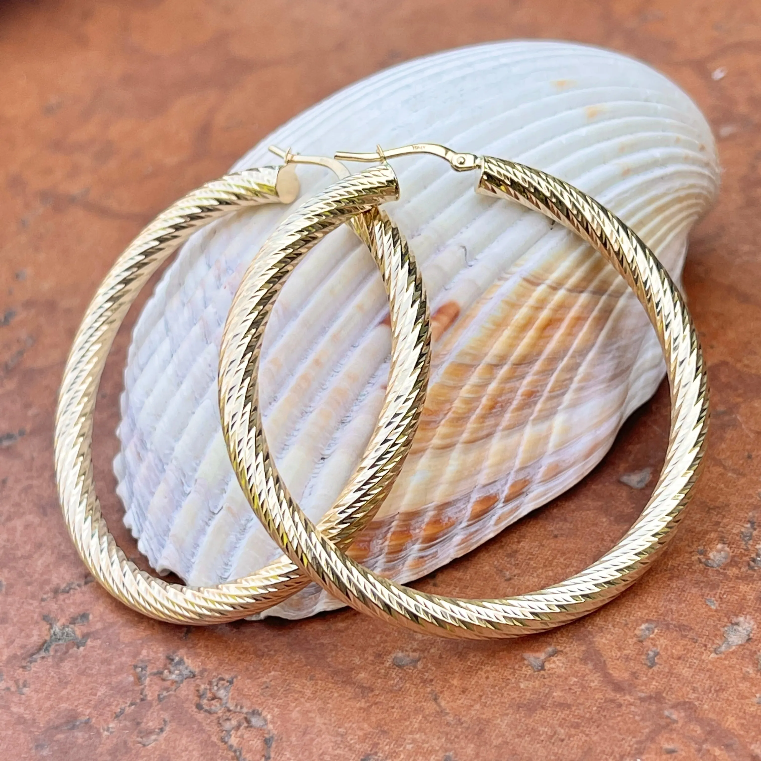 14KT Yellow Gold Diamond-Cut Tube Hoop Earrings 50mm