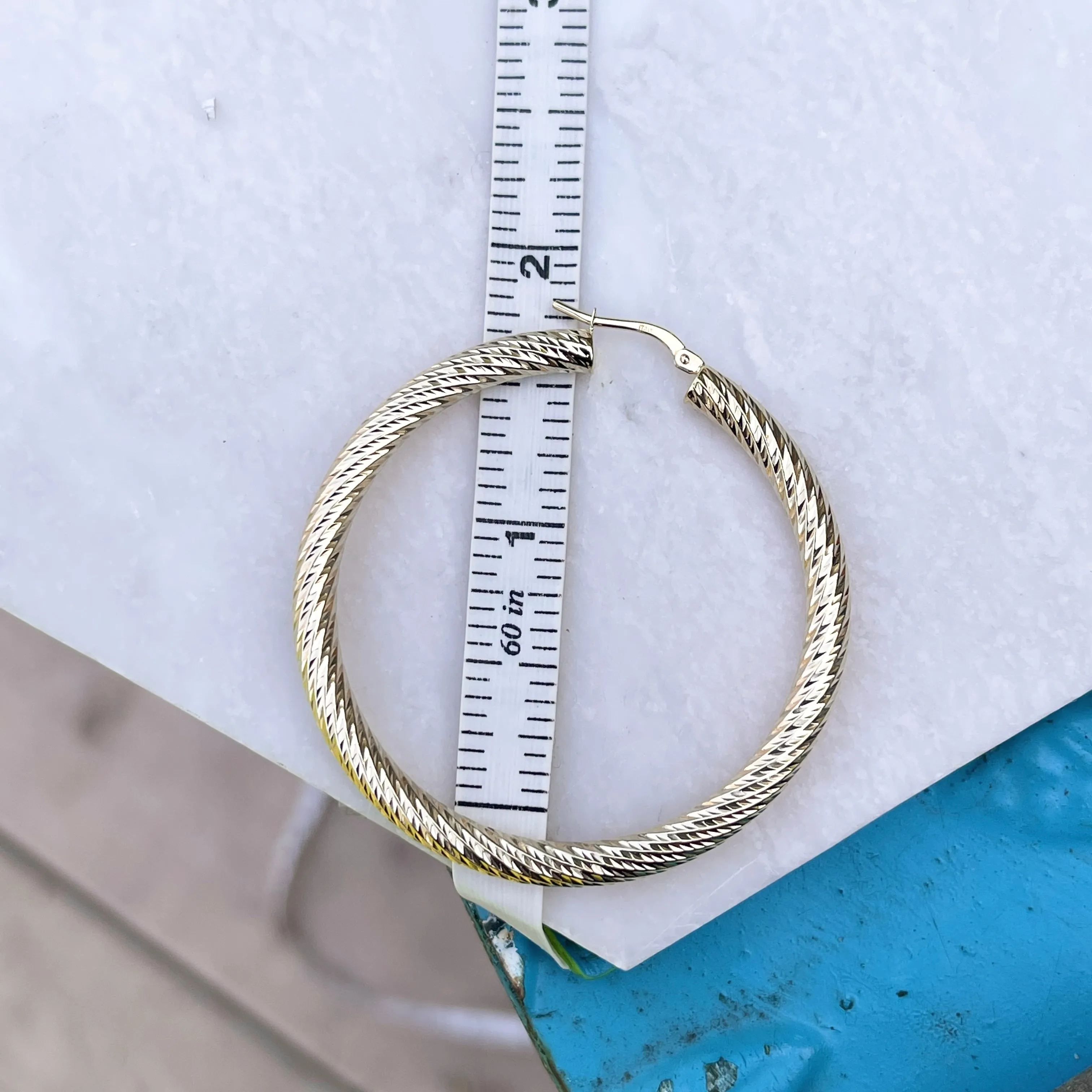 14KT Yellow Gold Diamond-Cut Tube Hoop Earrings 50mm