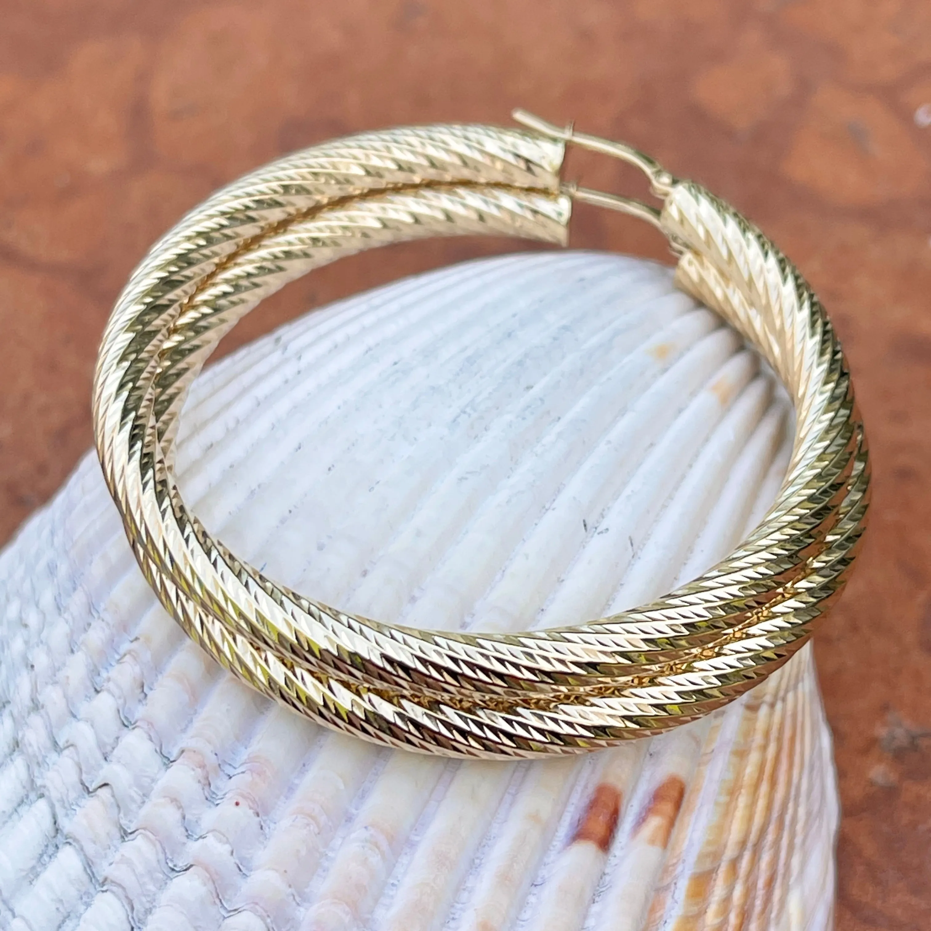 14KT Yellow Gold Diamond-Cut Tube Hoop Earrings 50mm