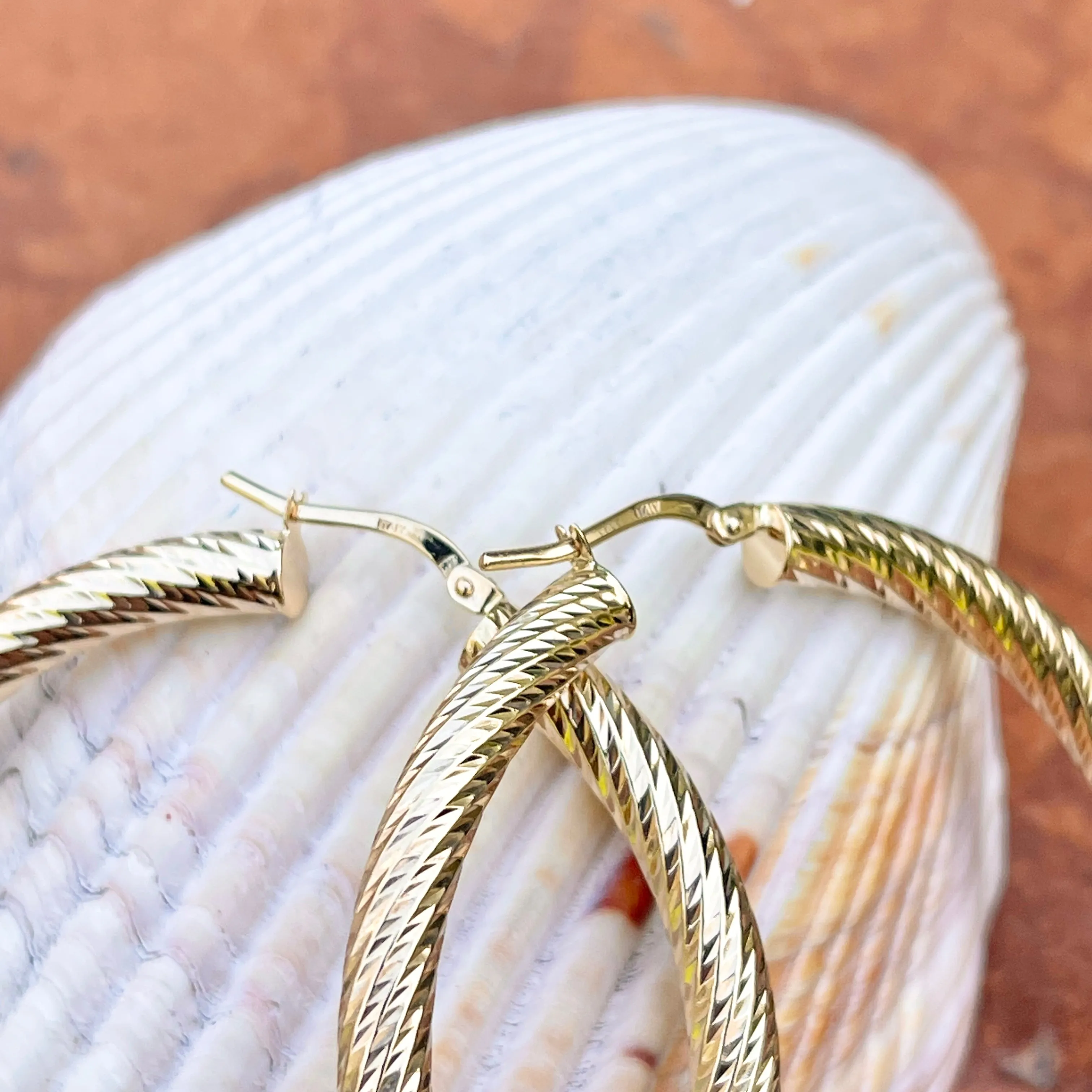 14KT Yellow Gold Diamond-Cut Tube Hoop Earrings 50mm