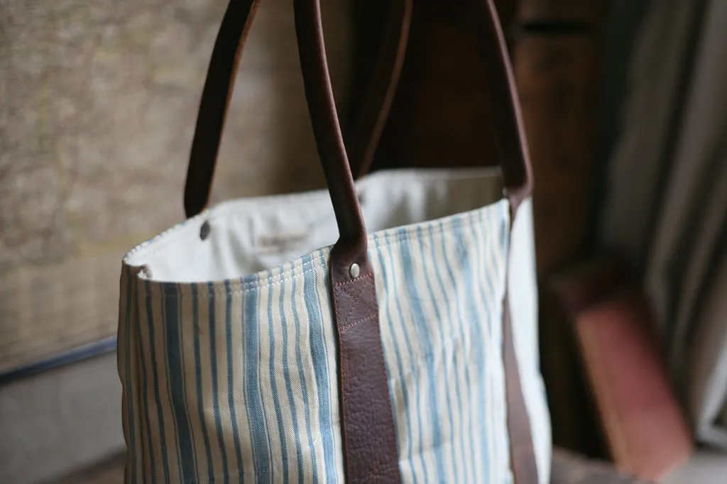 1930's era Ticking Fabric Carryall - SOLD