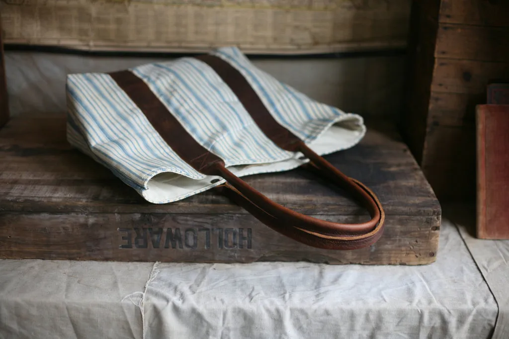 1930's era Ticking Fabric Carryall - SOLD