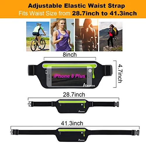 AIKENDO Slim Running Belt Fanny Pack,Fitness Waist Pouch Bag Exercis Gym Waist Pack,Jogging Belt Runners for iPhone XS Max XR 8 7 plus Samsung Note,Workout Running Accessories Phone Holder for Running