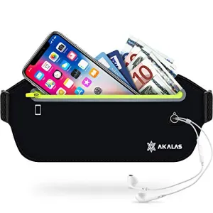 Akalas Ultra Slim Running Belt Waist Pack, No-Bounce Lightweight Fanny Pack, Water Resistant Runner Waist Bag, Adjustable Running Pouch for Gym Workouts, Travel & Outdoor Activities
