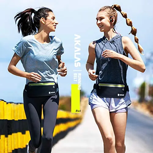 Akalas Ultra Slim Running Belt Waist Pack, No-Bounce Lightweight Fanny Pack, Water Resistant Runner Waist Bag, Adjustable Running Pouch for Gym Workouts, Travel & Outdoor Activities