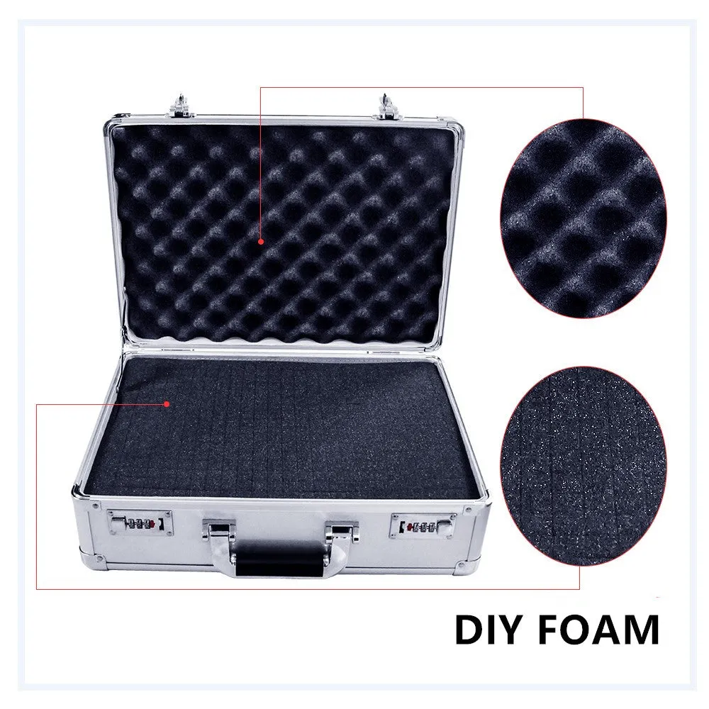 Aluminum Hard Case Briefcase Toolbox Storage Case Box Silver Carrying Case Briefcase Aluminum Laptop Briefcase Silver
