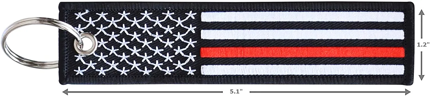 American Flag Keychain with Key Ring and Carabiner - Fireman Firefighter - (Thin Red Line)
