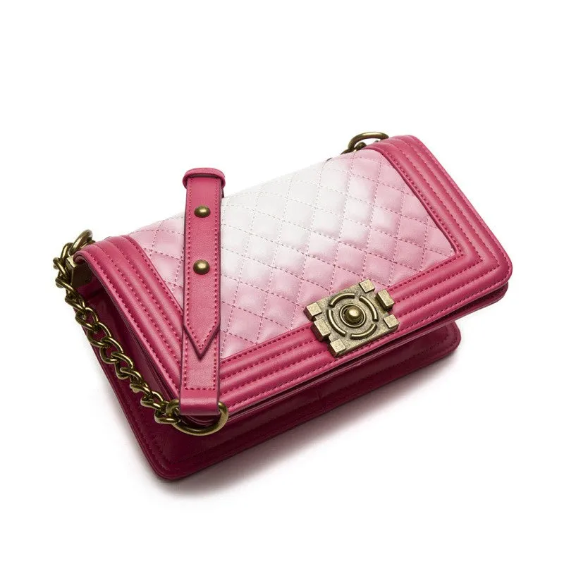 Ariana Classic Quilted Authentic Leather Shoulder Bag - Red White