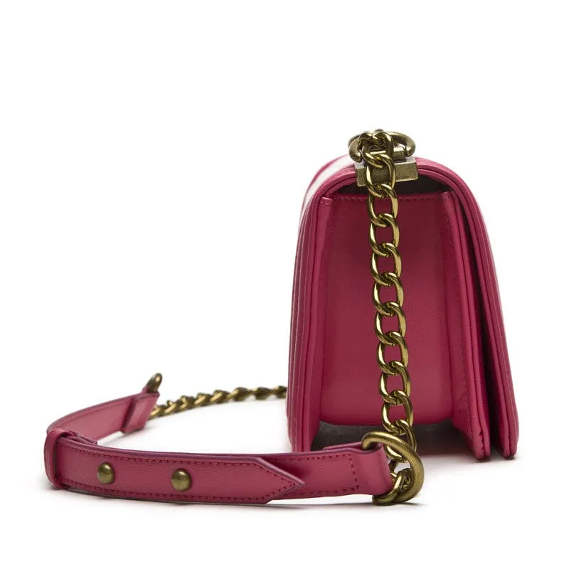 Ariana Classic Quilted Authentic Leather Shoulder Bag - Red White
