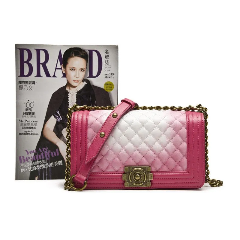 Ariana Classic Quilted Authentic Leather Shoulder Bag - Red White