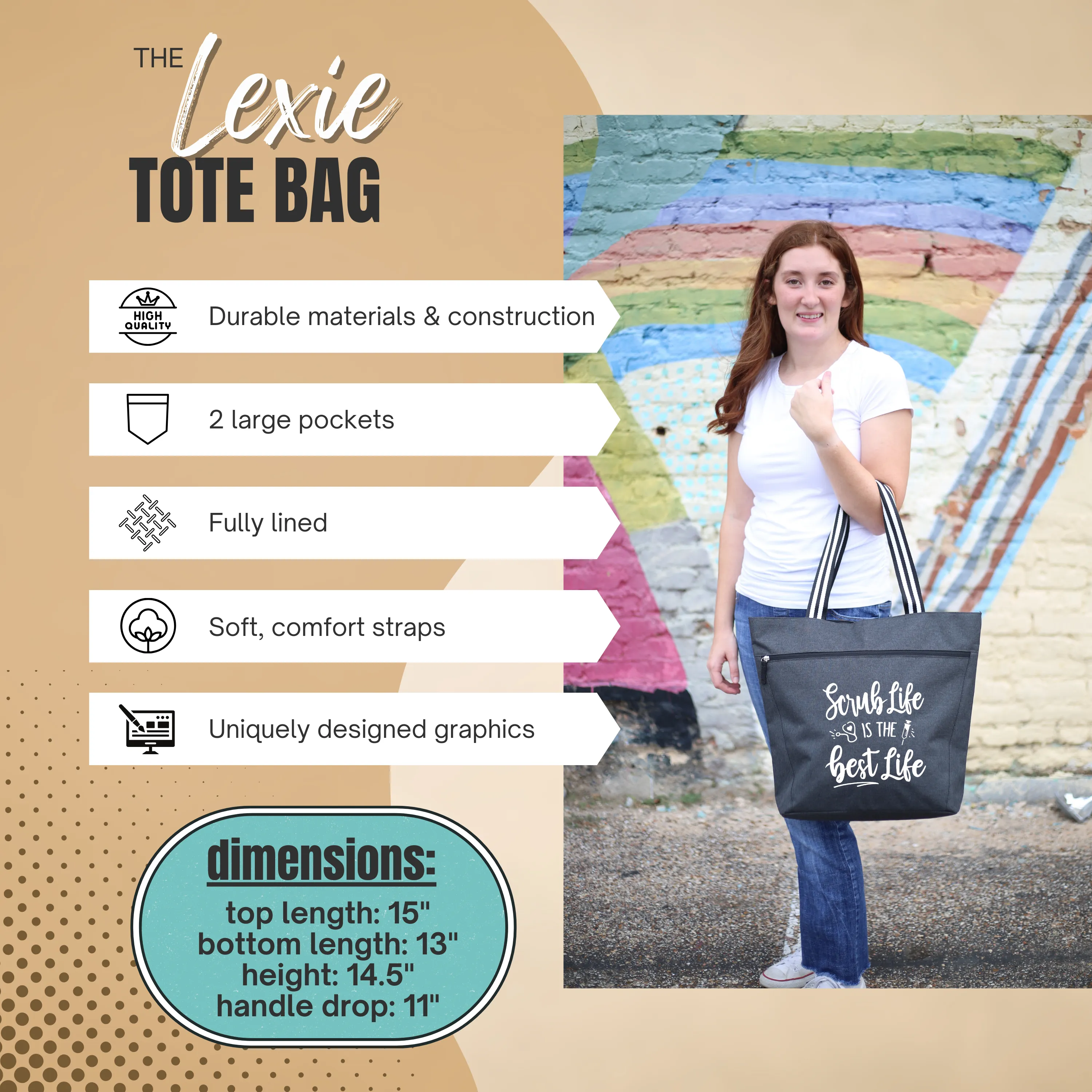 Brooke and Jess Designs - Scrub Life Lexie Tote Bag, 20 oz Skinny Tumbler, and Janie Makeup Cosmetic Bag Gift Bundle Set