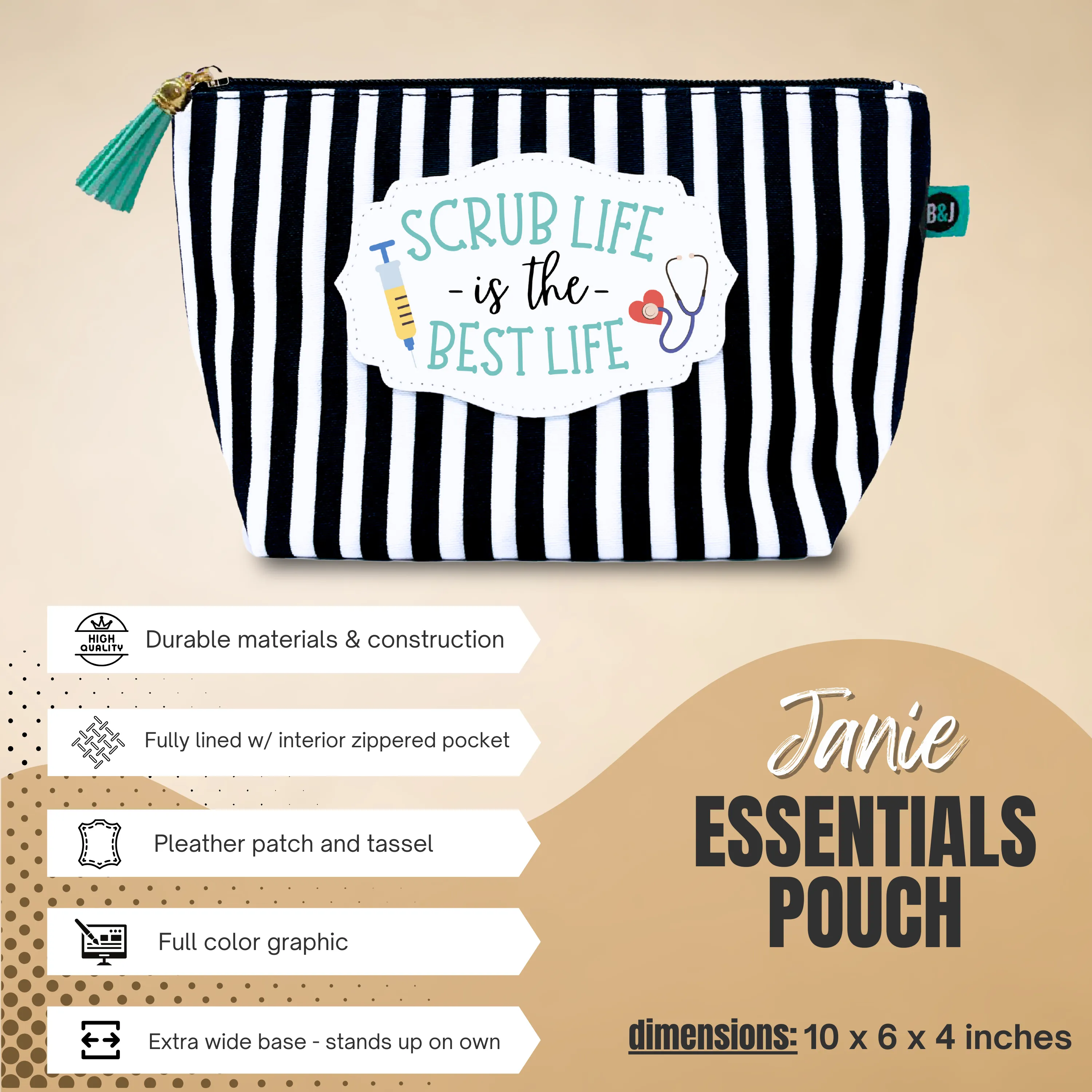 Brooke and Jess Designs - Scrub Life Lexie Tote Bag, 20 oz Skinny Tumbler, and Janie Makeup Cosmetic Bag Gift Bundle Set