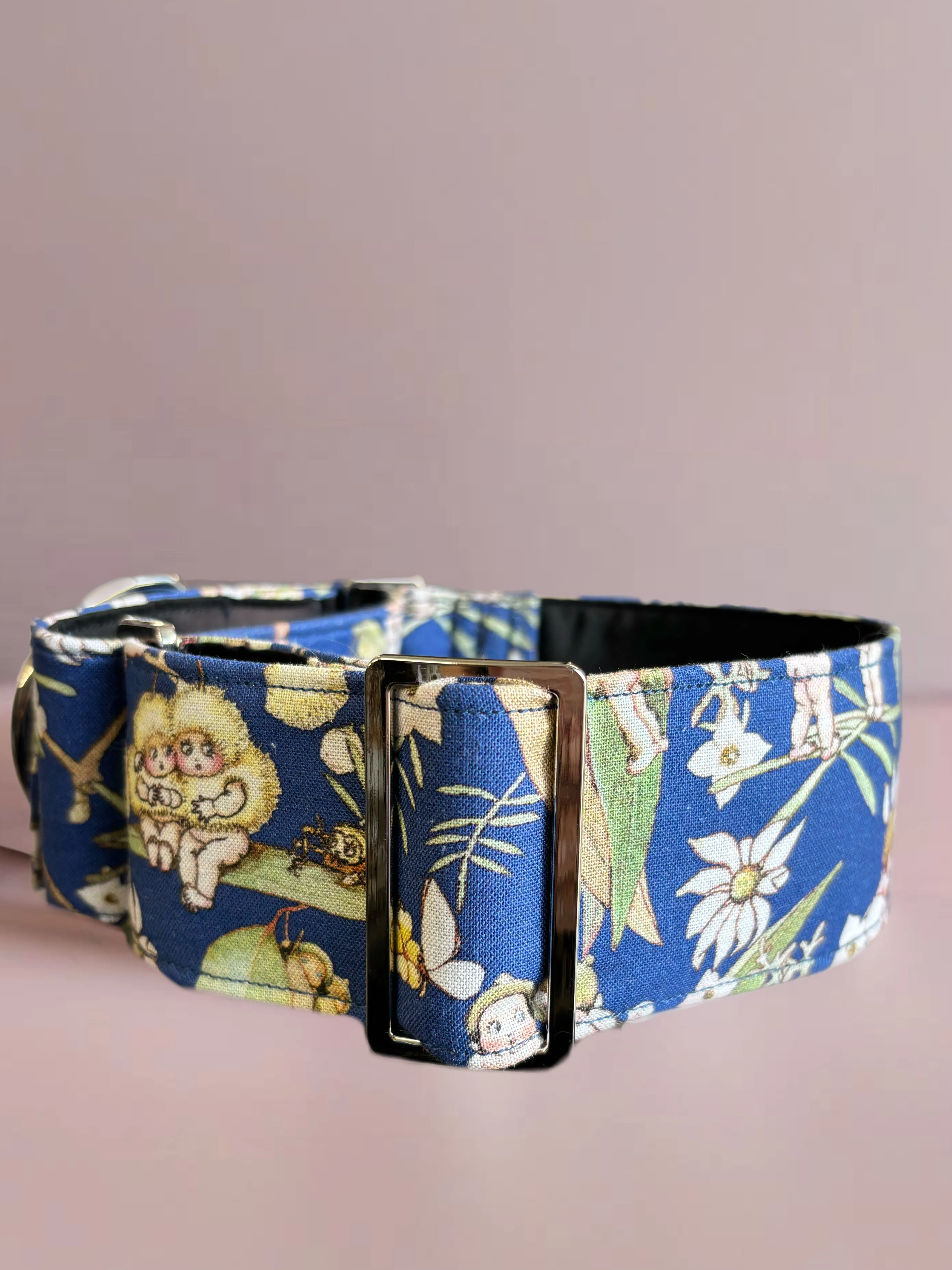 Bush babies May Gibbs designer gumnut Australiana Cotton covered greyhound Martingale collar 50mm width super soft