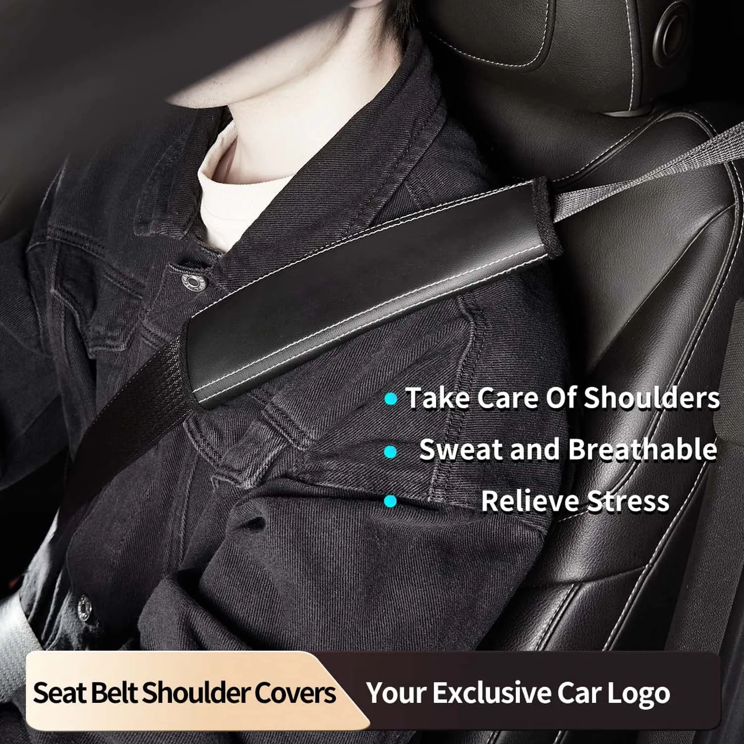 Car Seat Belt Covers (2PCS), Custom Fit For Your Cars, Microfiber Leather Seat Belt Shoulder Pads for More Comfortable Driving, Car Accessories TS13994