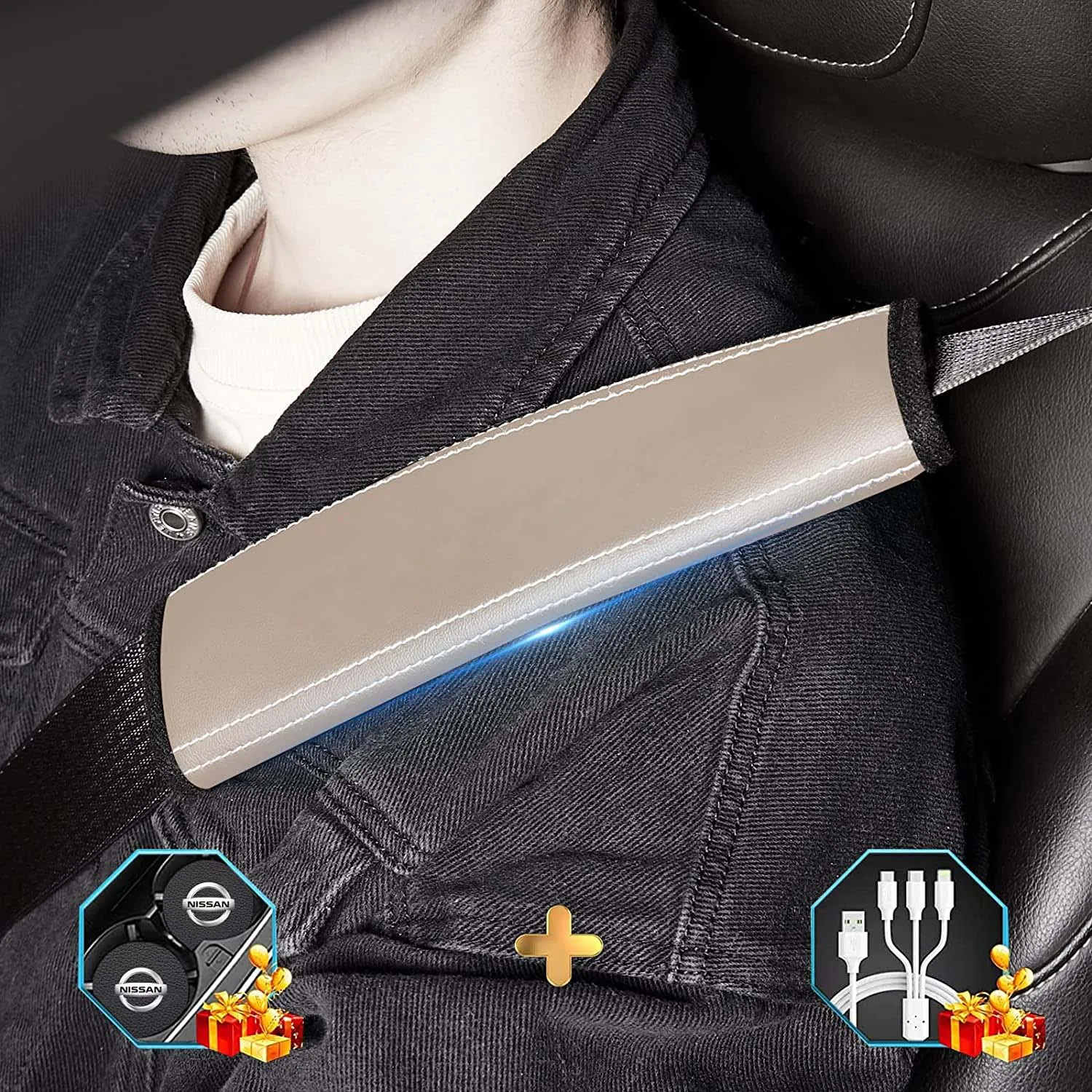 Car Seat Belt Covers (2PCS), Custom Fit For Your Cars, Microfiber Leather Seat Belt Shoulder Pads for More Comfortable Driving, Car Accessories TS13994