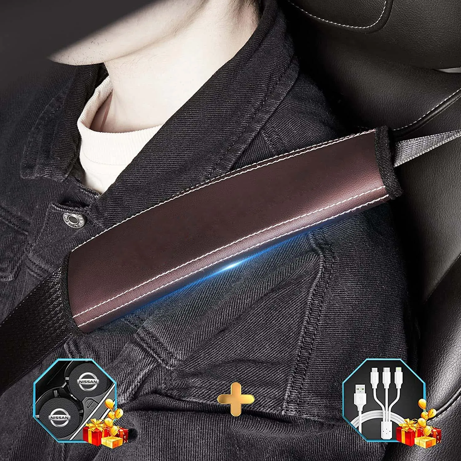 Car Seat Belt Covers (2PCS), Custom Fit For Your Cars, Microfiber Leather Seat Belt Shoulder Pads for More Comfortable Driving, Car Accessories TS13994