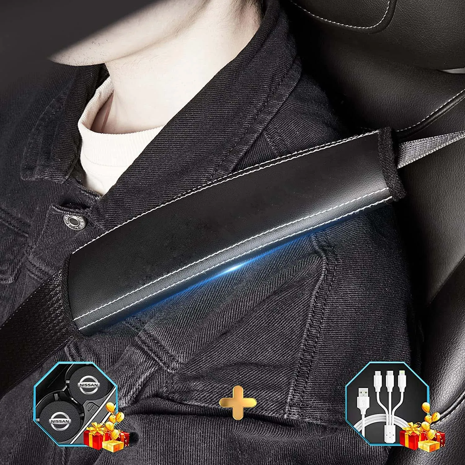 Car Seat Belt Covers (2PCS), Custom Fit For Your Cars, Microfiber Leather Seat Belt Shoulder Pads for More Comfortable Driving, Car Accessories TS13994