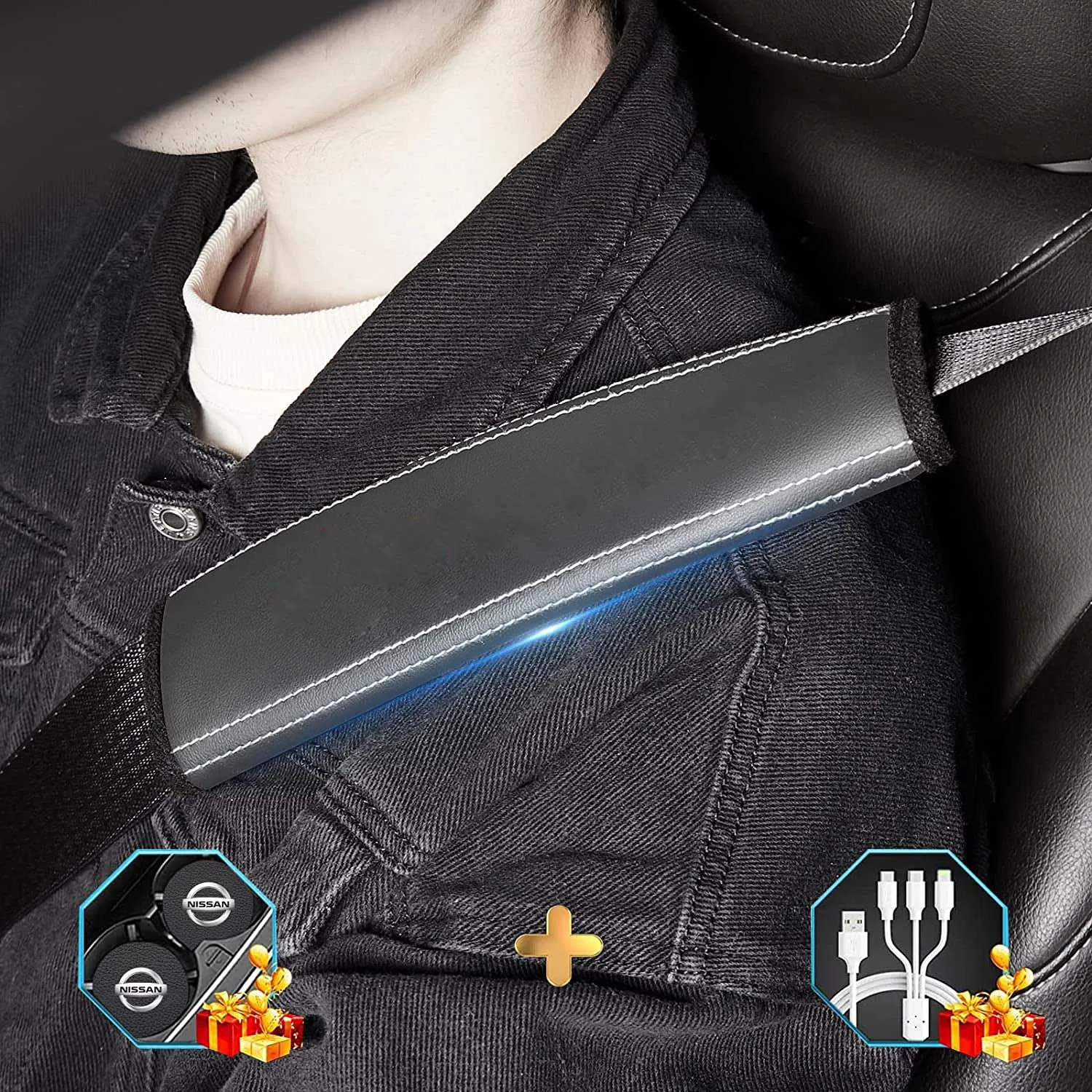 Car Seat Belt Covers (2PCS), Custom Fit For Your Cars, Microfiber Leather Seat Belt Shoulder Pads for More Comfortable Driving, Car Accessories TS13994