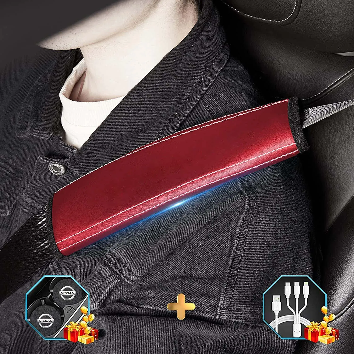 Car Seat Belt Covers (2PCS), Custom Fit For Your Cars, Microfiber Leather Seat Belt Shoulder Pads for More Comfortable Driving, Car Accessories TS13994