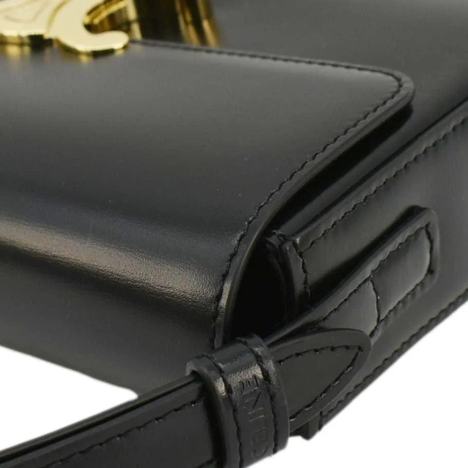 CELINE Triomphe Calfskin Leather Shoulder Bag Black