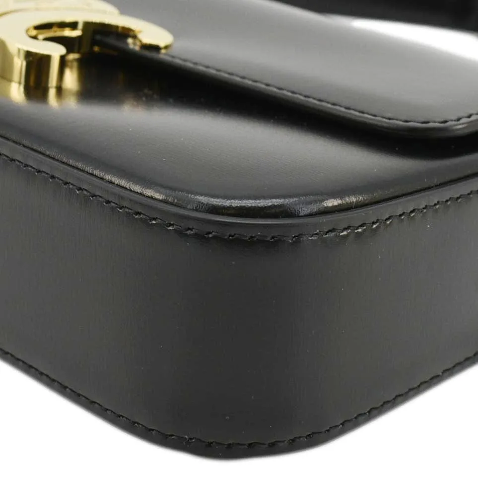 CELINE Triomphe Calfskin Leather Shoulder Bag Black