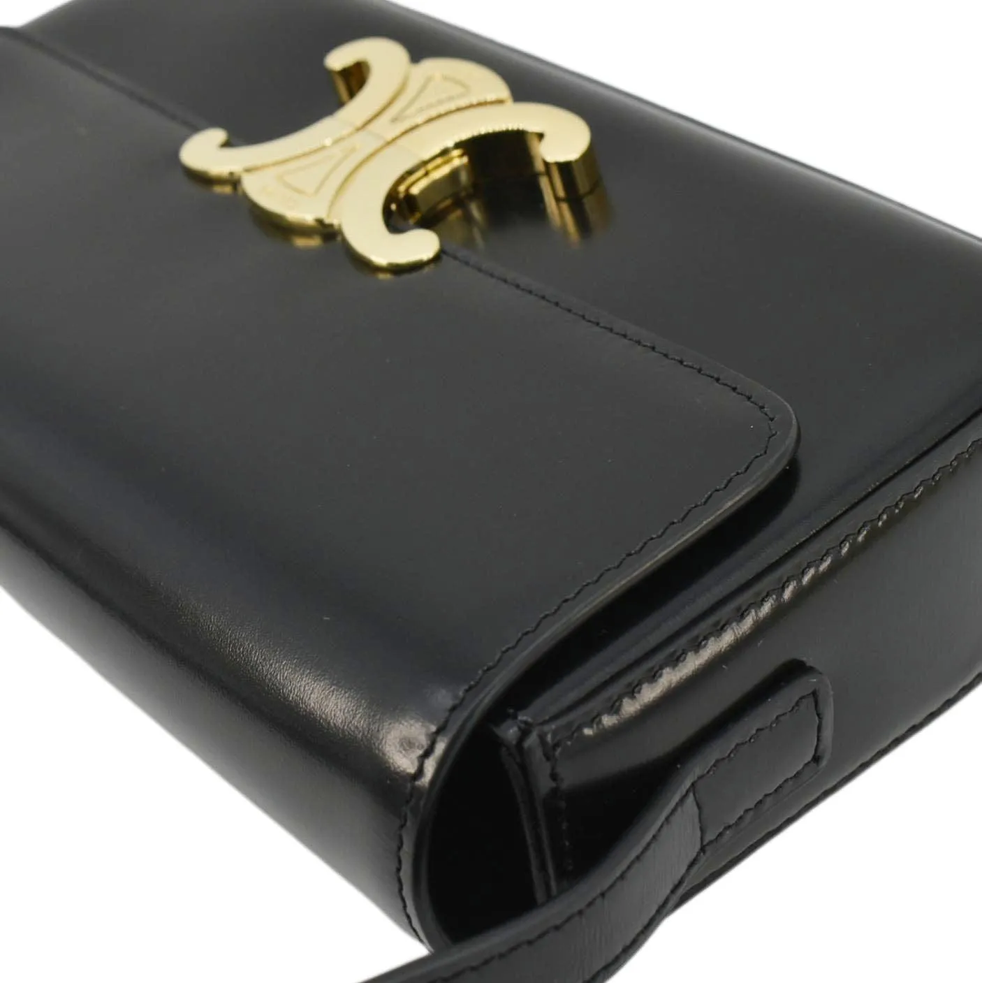 CELINE Triomphe Shiny Calfskin Leather Shoulder Bag Black