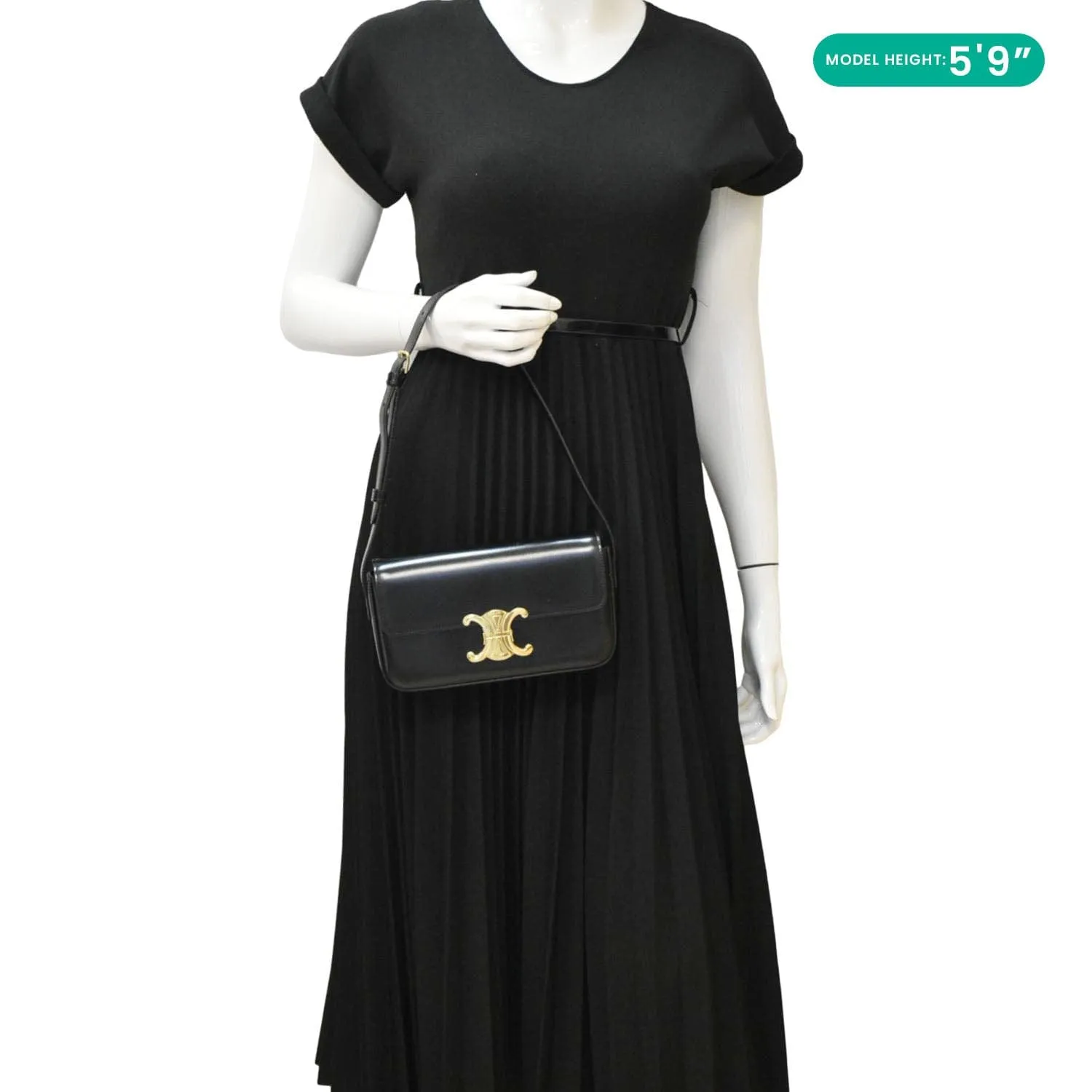 CELINE Triomphe Shiny Calfskin Leather Shoulder Bag Black