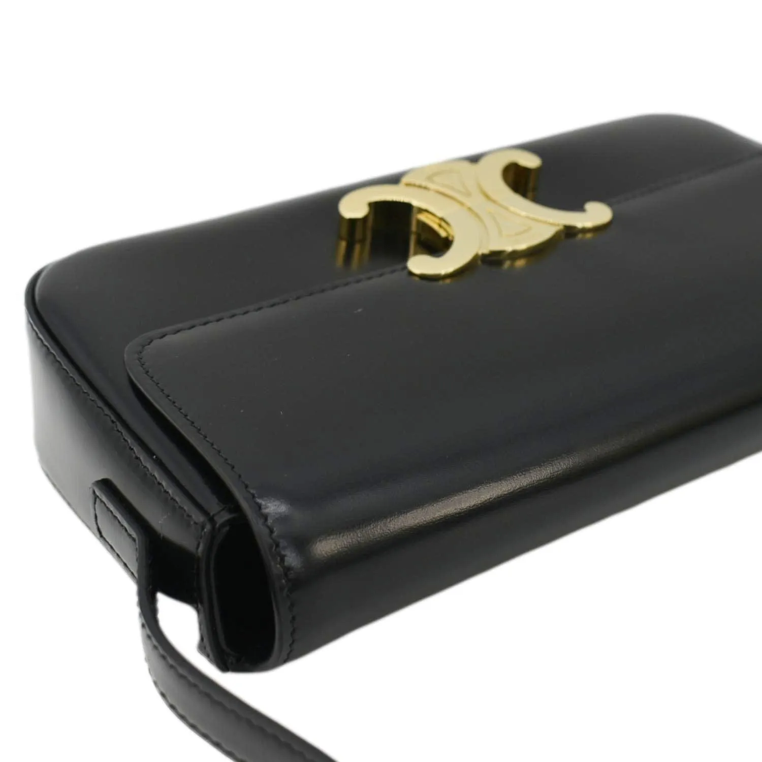 CELINE Triomphe Shiny Calfskin Leather Shoulder Bag Black