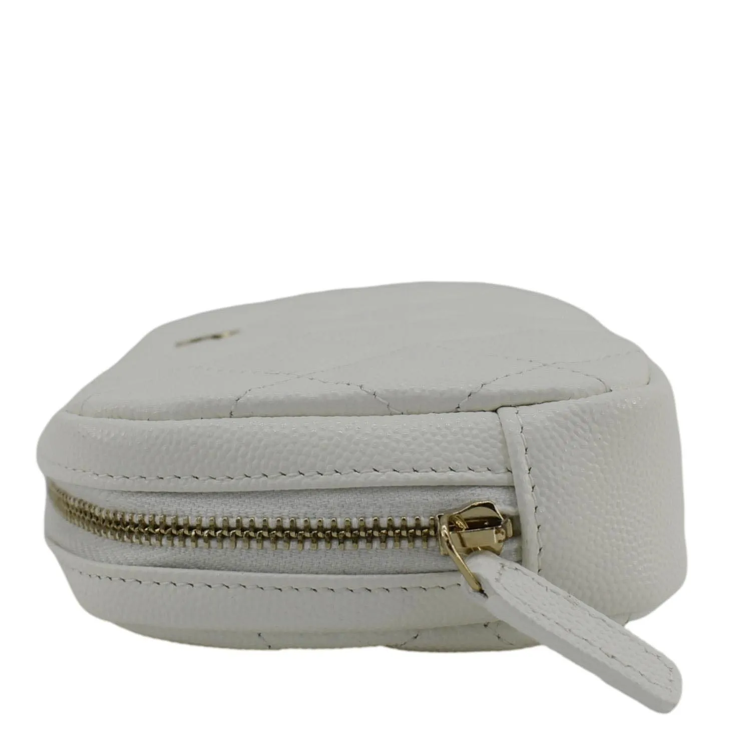 CHANEL Curvy Small Quilted Caviar Leather Cosmetic Pouch White