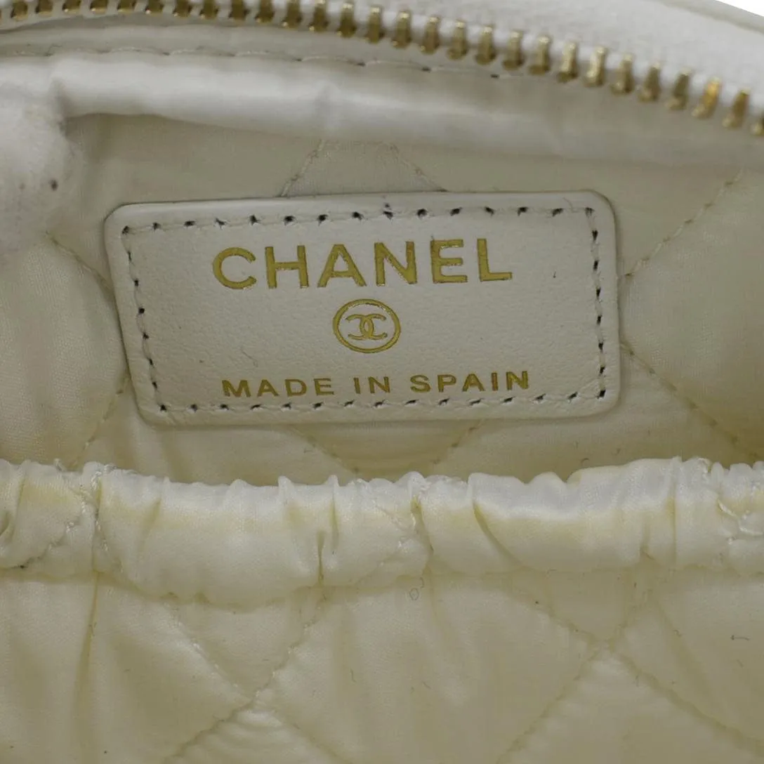 CHANEL Curvy Small Quilted Caviar Leather Cosmetic Pouch White