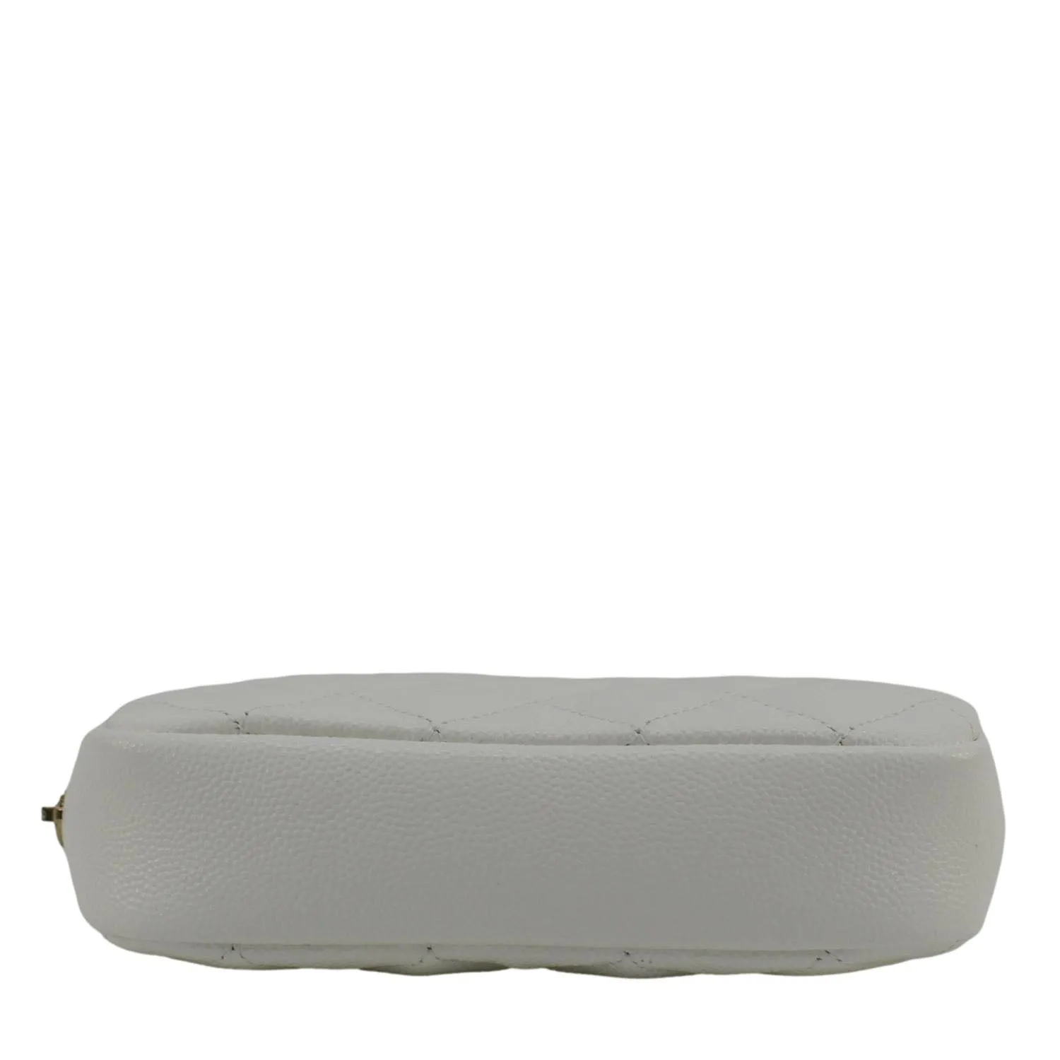 CHANEL Curvy Small Quilted Caviar Leather Cosmetic Pouch White