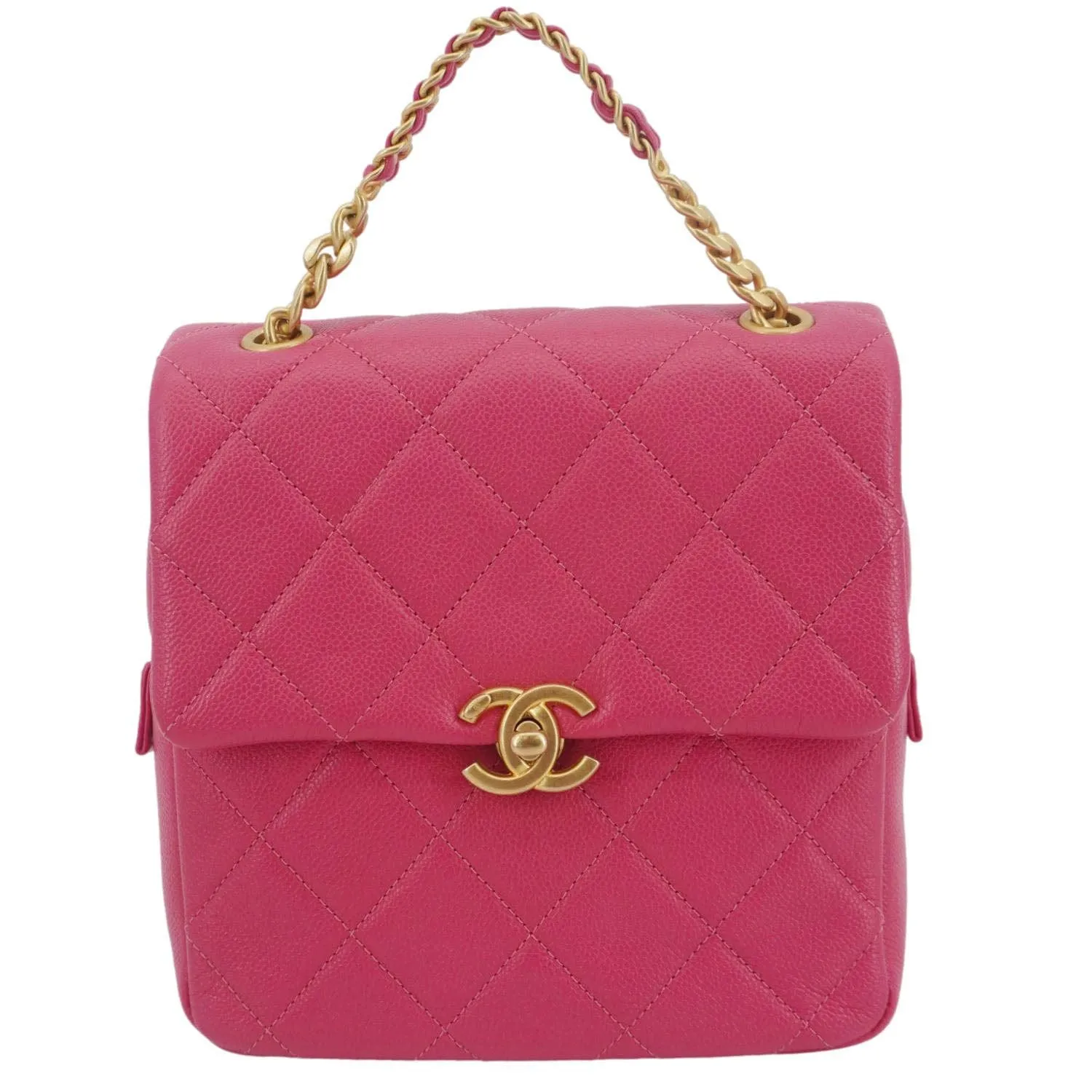 CHANEL Multi Chain Quilted Caviar Leather Backpack Pink
