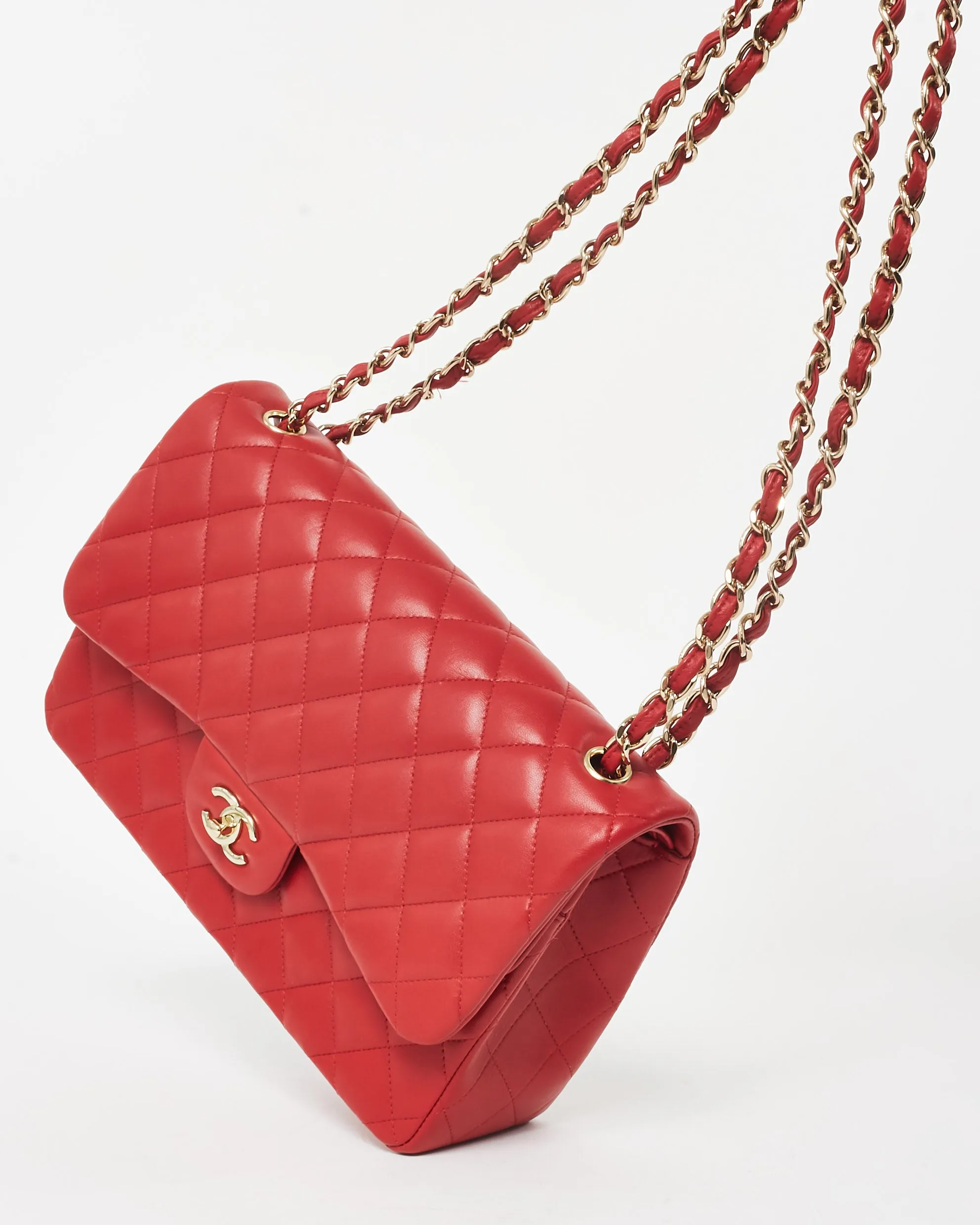 Chanel Red Lambskin Leather CPHW Jumbo Classic Double Flap Bag