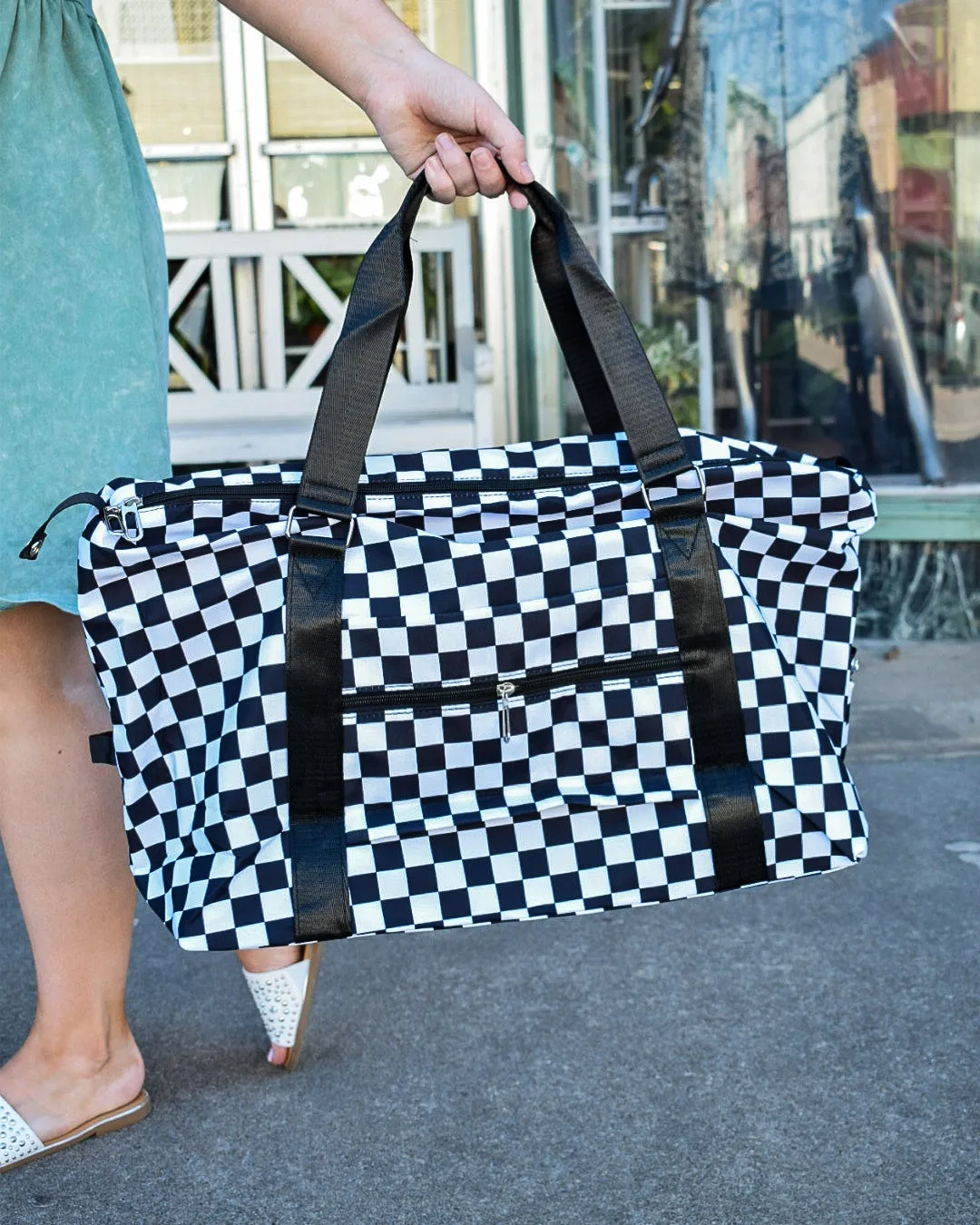 CHECKERED TRAVEL DUFFLE BAG - 5 COLORS