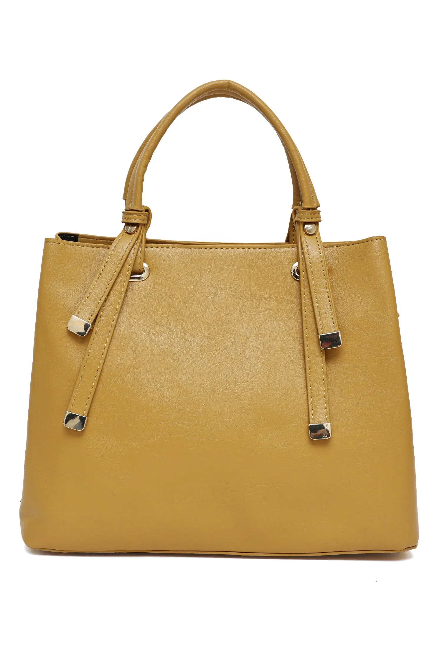 CLASSIC FAUX LEATHER TOTE BAG-YELLOW